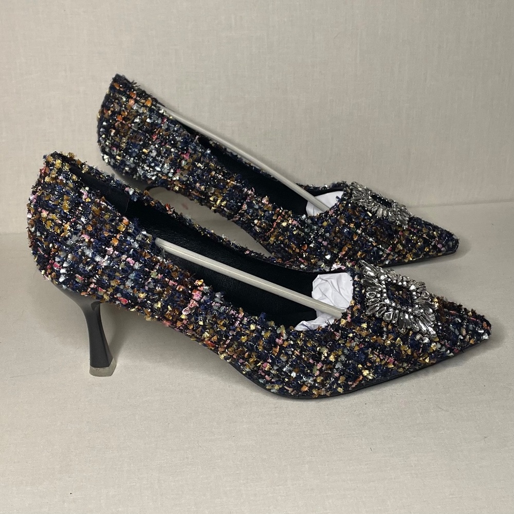 C. Paravano Multicolor Tweed Pointed Toe Heels w/ Crystal Buckle EU 41 (US 10) - Picture 5 of 16